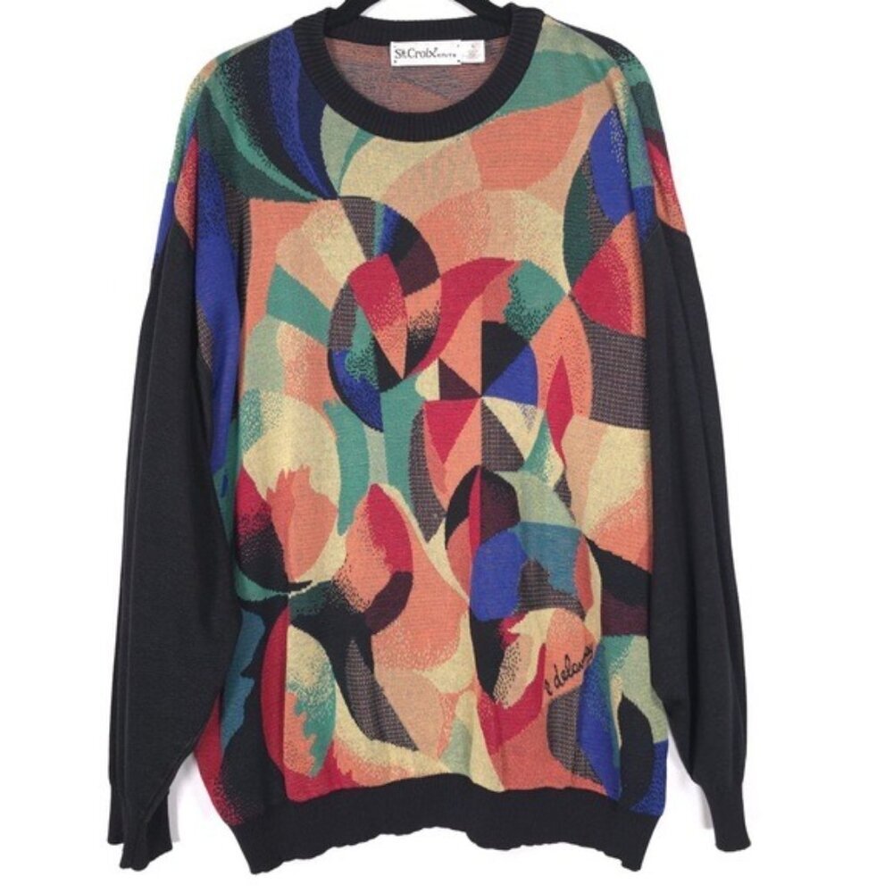 ST. CROIX R Delaunay Luxury COLLECTORS SILK‎ Crew Knits Pullover Sweater Size XL